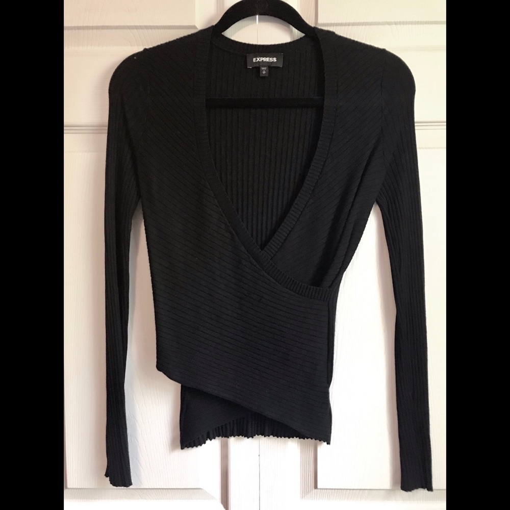 EXPRESS Wide Ribbed Surplice Fitted Sweater